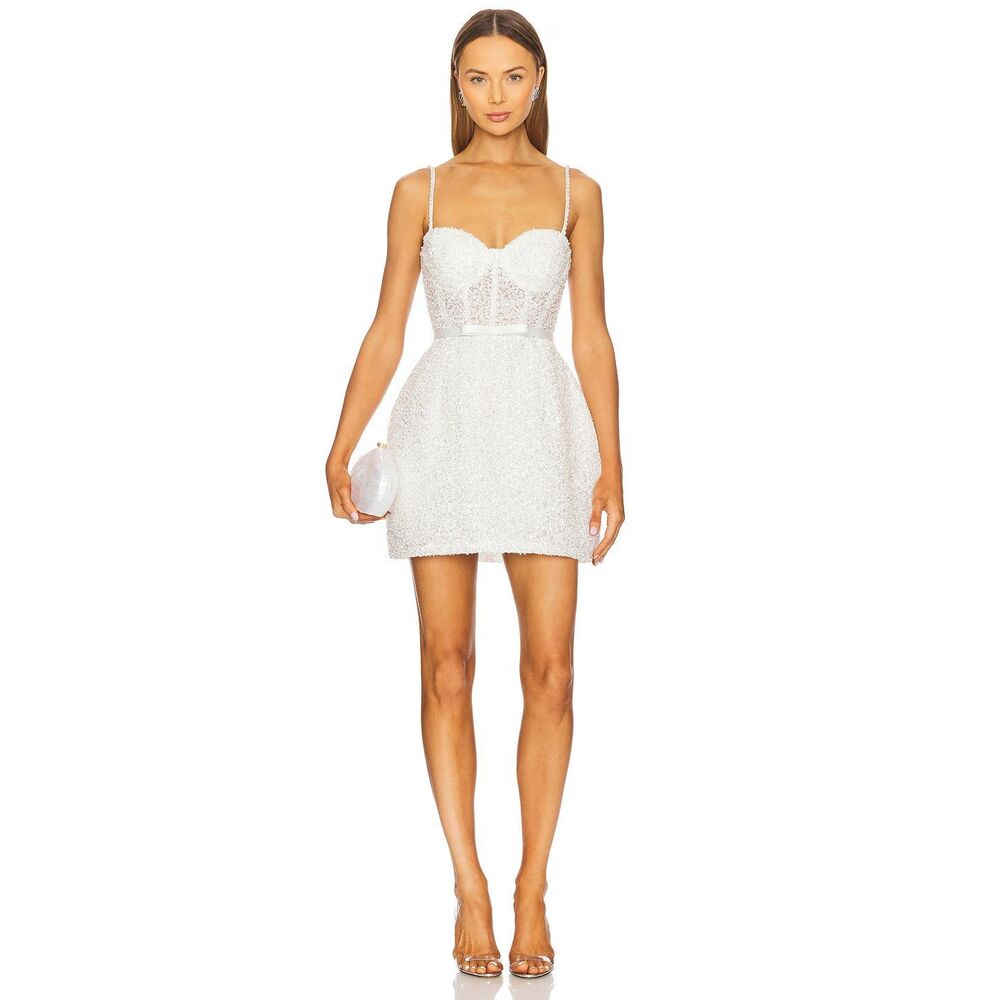 NADINE MERABI White Lace Mini Dress